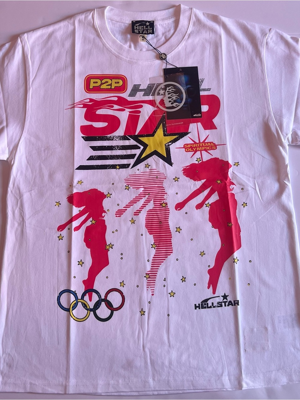 Hellstar White Graphic Tee with Pink Star & Silhouettes